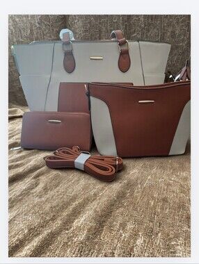 🔥 Cream and Brown Women's Tote and Crossbody Set